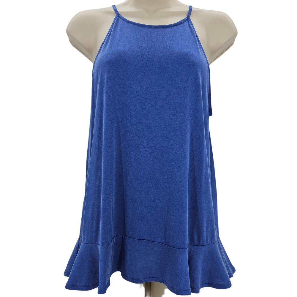 Loft Womans size XS High Neck Peplum Tank Top Super Soft Modal Blend Blue NEW